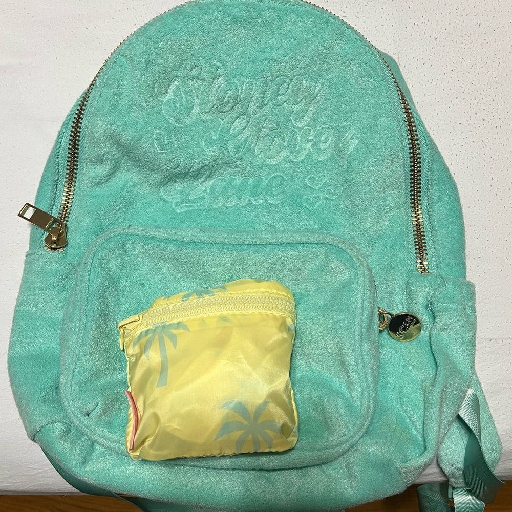 STONEY CLOVER LANE X TARGET TERRY CLOTH BACKPACK AND FOLD DOWN ZIPPERED PALM BAG